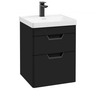 FREYA 50cm 2 Drawer Wall Hung Vanity Unit Matt Black-Matt Black Handle