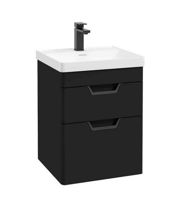  FREYA 50cm 2 Drawer Wall Hung Vanity Unit Matt Black-Matt Black Handle