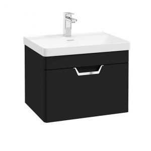 FREYA 60cm 1 Drawer Wall Hung Vanity Unit Matt Black-Chrome Handle