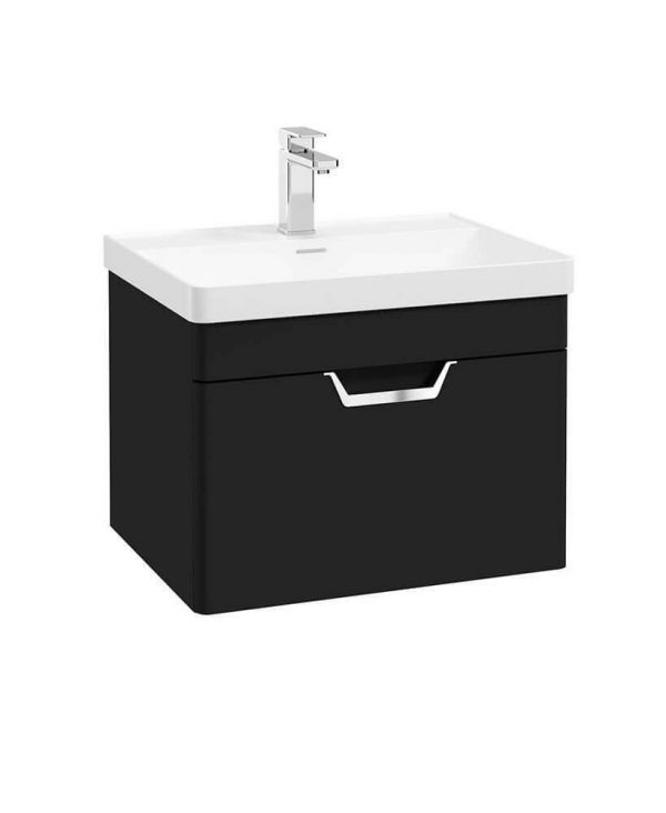  FREYA 60cm 1 Drawer Wall Hung Vanity Unit Matt Black-Chrome Handle