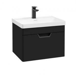 FREYA 60cm 1 Drawer Wall Hung Vanity Unit Matt Black-Matt Black Handle