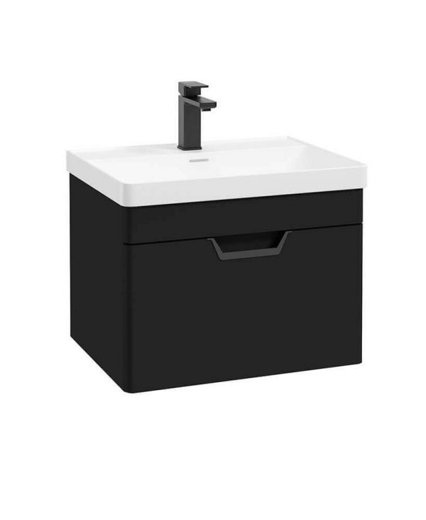  FREYA 60cm 1 Drawer Wall Hung Vanity Unit Matt Black-Matt Black Handle