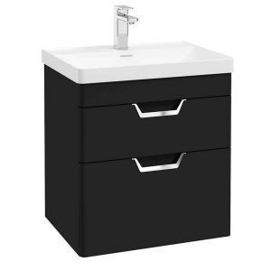 FREYA 60cm 2 Drawer Wall Hung Vanity Unit Matt Black-Chrome Handle