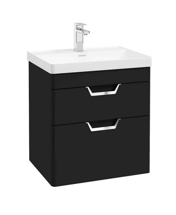  FREYA 60cm 2 Drawer Wall Hung Vanity Unit Matt Black-Chrome Handle