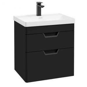 FREYA 60cm 2 Drawer Wall Hung Vanity Unit Matt Black-Matt Black Handle