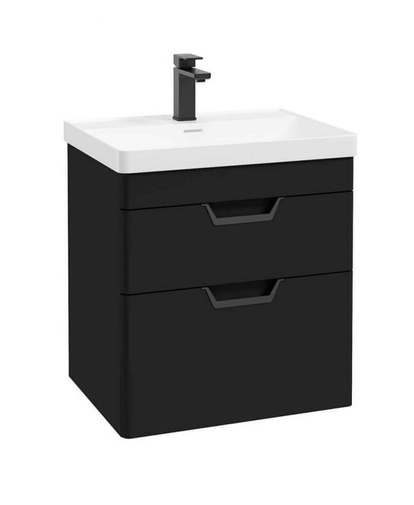  FREYA 60cm 2 Drawer Wall Hung Vanity Unit Matt Black-Matt Black Handle