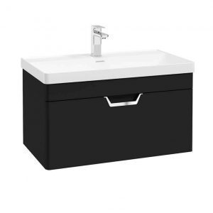 FREYA 80cm 1 Drawer Wall Hung Vanity Unit Matt Black-Chrome Handle