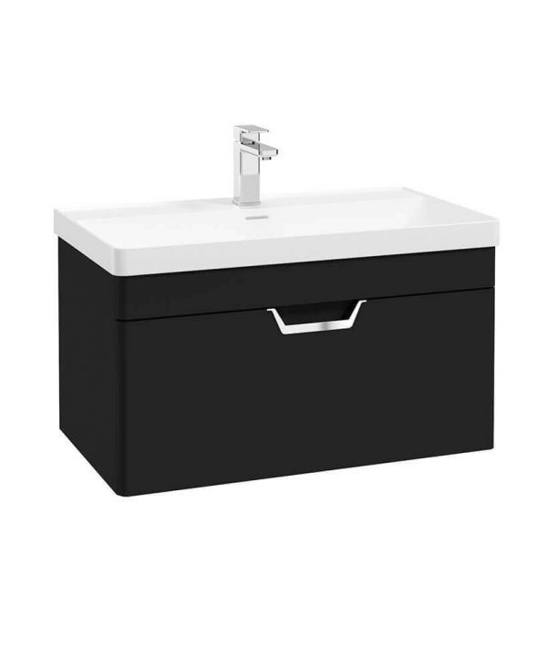  FREYA 80cm 1 Drawer Wall Hung Vanity Unit Matt Black-Chrome Handle