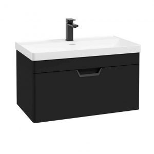 FREYA 80cm 1 Drawer Wall Hung Vanity Unit Matt Black-Matt Black Handle