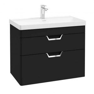 FREYA 80cm 2 Drawer Wall Hung Vanity Unit Matt Black-Chrome Handle