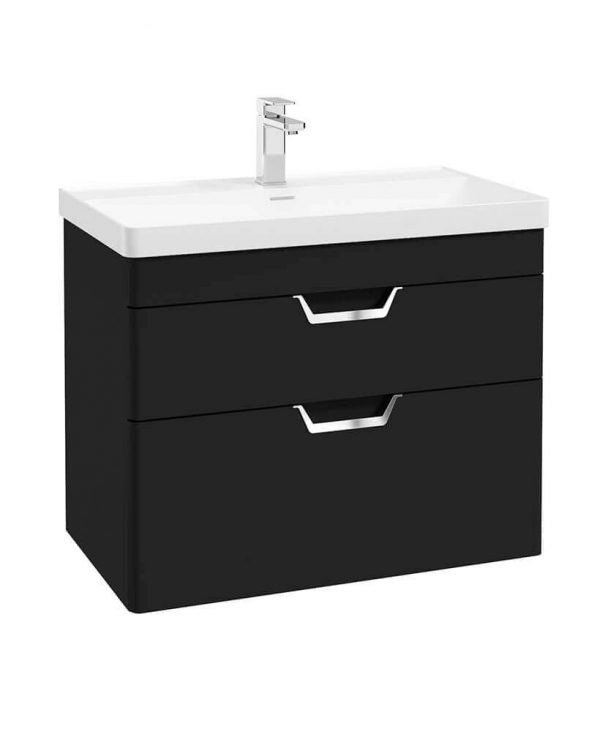  FREYA 80cm 2 Drawer Wall Hung Vanity Unit Matt Black-Chrome Handle