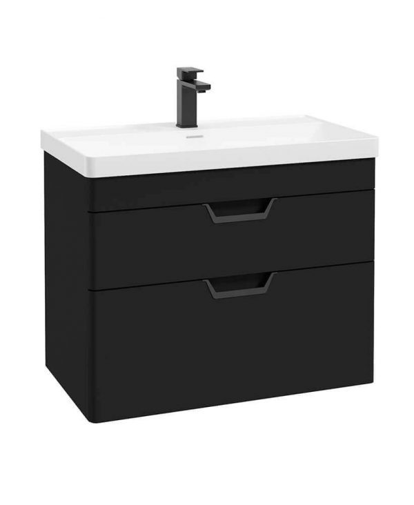  FREYA 80cm 2 Drawer Wall Hung Vanity Unit Matt Black-Matt Black Handle