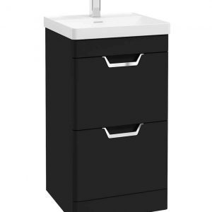 FREYA 50cm 2 Drawer Floor Standing Vanity Unit Matt Black-Chrome Handle