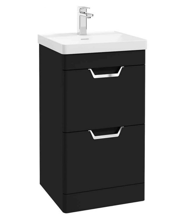  FREYA 50cm 2 Drawer Floor Standing Vanity Unit Matt Black-Chrome Handle