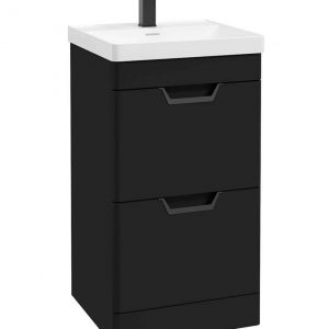 FREYA 50cm 2 Drawer Floor Standing Vanity Unit Matt Black-Matt Black Handle