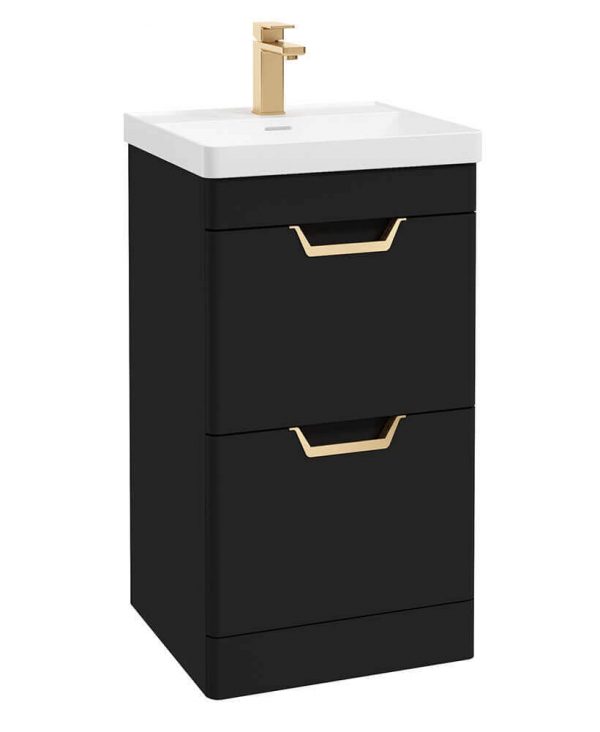  FREYA 50cm 2 Drawer Floor Standing Vanity Unit Matt Black-Gold Handle