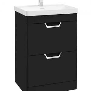 FREYA 60cm 2 Drawer Floor Standing Vanity Unit Matt Black-Chrome Handle