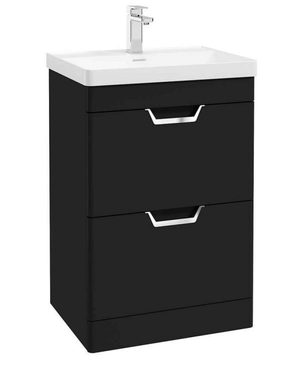  FREYA 60cm 2 Drawer Floor Standing Vanity Unit Matt Black-Chrome Handle