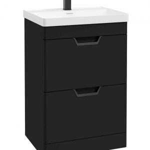 FREYA 60cm 2 Drawer Floor Standing Vanity Unit Matt Black-Matt Black Handle