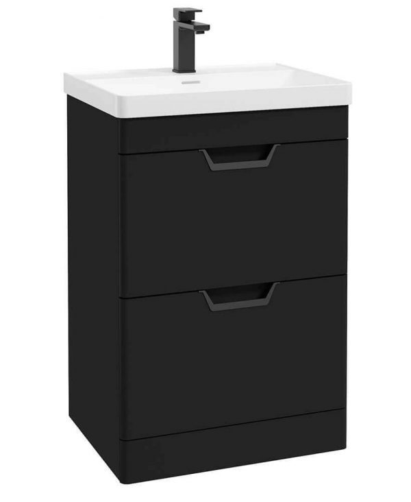  FREYA 60cm 2 Drawer Floor Standing Vanity Unit Matt Black-Matt Black Handle