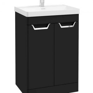 FREYA 60cm 2 Door Floor Standing Vanity Unit Matt Black-Chrome Handle