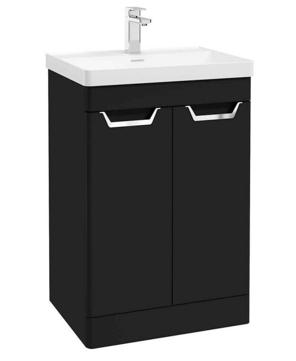  FREYA 60cm 2 Door Floor Standing Vanity Unit Matt Black-Chrome Handle