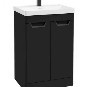 FREYA 60cm 2 Door Floor Standing Vanity Unit Matt Black-Matt Black Handle