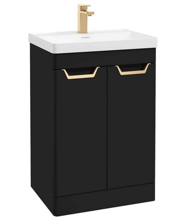  FREYA 60cm 2 Door Floor Standing Vanity Unit Matt Black-Gold Handle