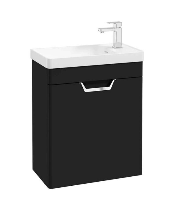  FREYA 55cm 1 Door Cloakroom Wall Hung Vanity Unit Matt Black-Chrome Handle