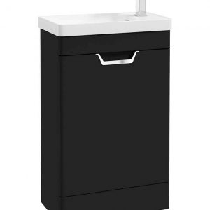 FREYA 55cm Matt Black Single Door Cloakroom Floor Standing Vanity Unit-Chrome Handle