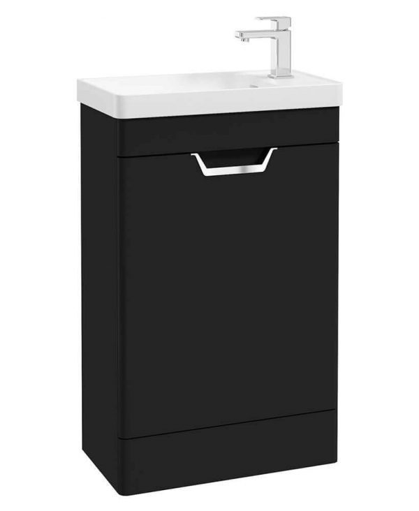  FREYA 55cm Matt Black Single Door Cloakroom Floor Standing Vanity Unit-Chrome Handle