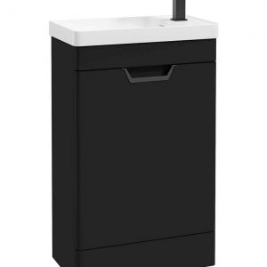 FREYA 55cm Matt Black Single Door Cloakroom Floor Standing Vanity Unit-Matt Black Handle