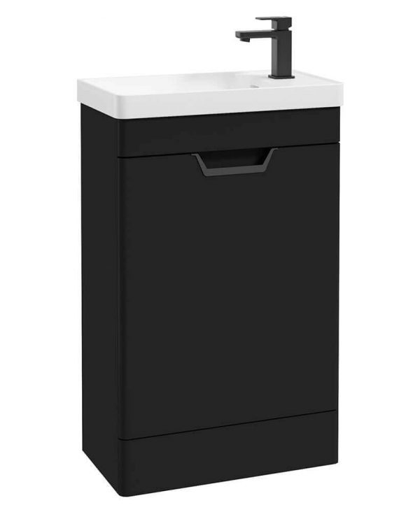  FREYA 55cm Matt Black Single Door Cloakroom Floor Standing Vanity Unit-Matt Black Handle