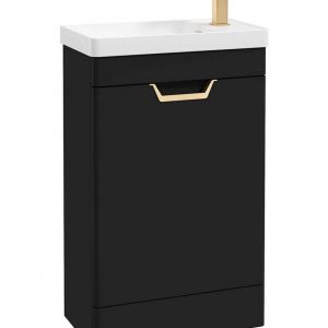 FREYA 55cm Matt Black Single Door Cloakroom Floor Standing Vanity Unit-Gold Handle