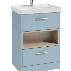 MALMO 60cm Two Drawer Matt Morning Sky Blue Floor Standing Vanity Unit Matt Basin- Brushed Chrome Handle