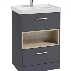 MALMO 60cm Two Drawer Matt Night Sky Blue Floor Standing Vanity Unit Matt Basin- Brushed Chrome Handle