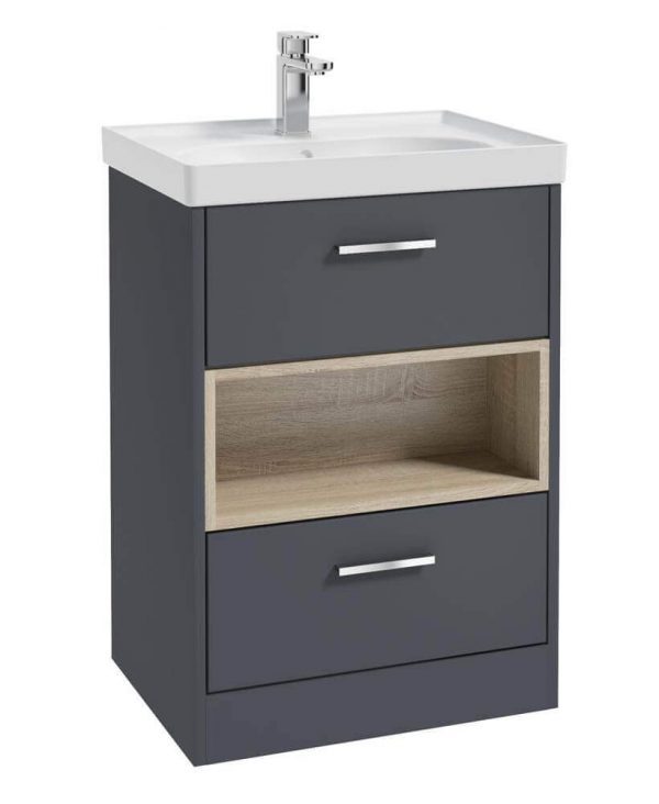  MALMO 60cm Two Drawer Matt Night Sky Blue Floor Standing Vanity Unit Matt Basin- Brushed Chrome Handle