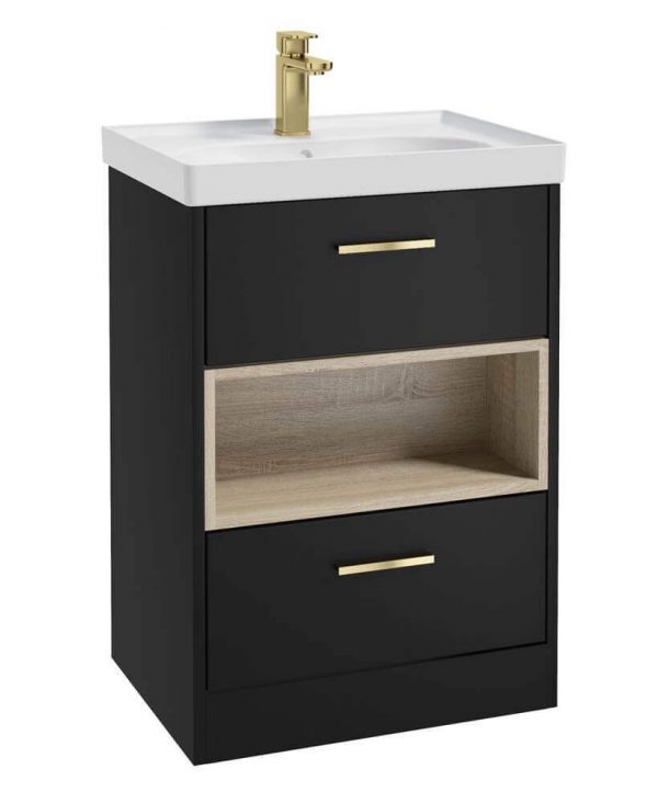  MALMO 80cm Matt Black Single Drawer Vanity Unit Matt Basin - Brushed Gold Handles