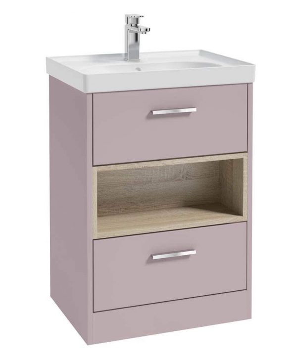  MALMO 60cm Two Drawer Matt Cashmere Pink Floor Standing Vanity Unit Matt Basin- Brushed Chrome Handle