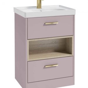 MALMO 60cm Two Drawer Matt Cashmere Pink Floor Standing Vanity Unit Matt Basin - Brushed Gold Handle