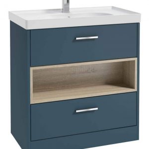 MALMO 80cm Two Drawer Matt Ocean Blue Floor Standing Vanity Unit Matt Basin - Brushed Chrome Handle