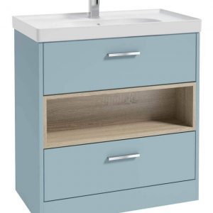 MALMO 80cm Two Drawer Matt Morning Sky Blue Floor Standing Vanity Unit Matt Basin - Brushed Chrome Handle