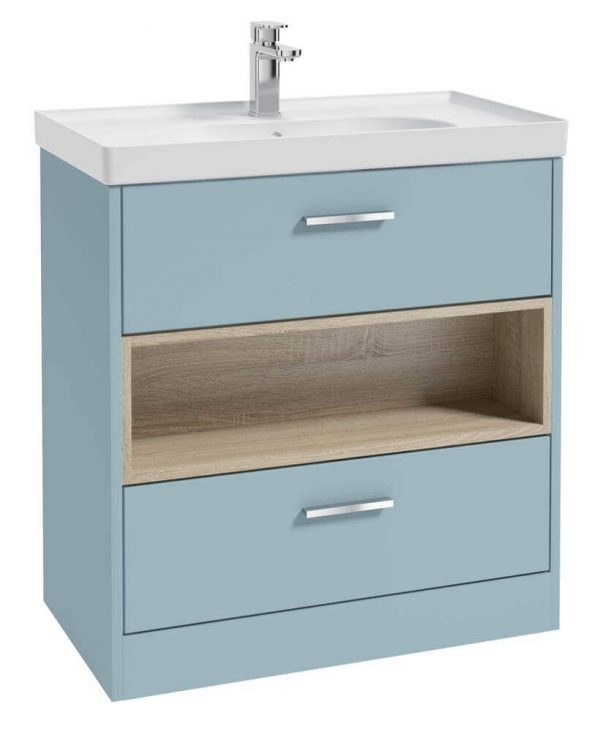  MALMO 80cm Two Drawer Matt Morning Sky Blue Floor Standing Vanity Unit Matt Basin - Brushed Chrome Handle