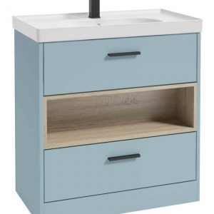 MALMO 80cm Two Drawer Matt Morning Sky Blue Floor Standing Vanity Unit Matt Basin- Matt Black Handle