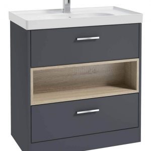 MALMO 80cm Two Drawer Matt Night Sky Blue Floor Standing Vanity Unit Matt Basin - Brushed Chrome Handle