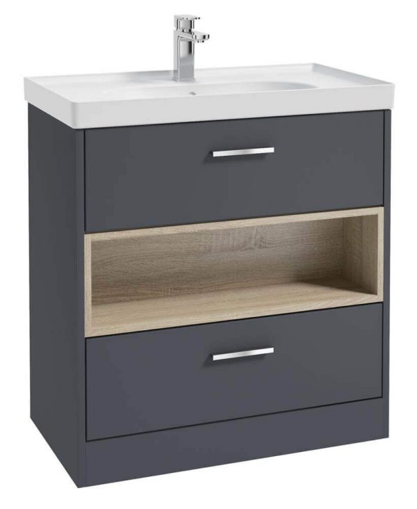  MALMO 80cm Two Drawer Matt Night Sky Blue Floor Standing Vanity Unit Matt Basin - Brushed Chrome Handle