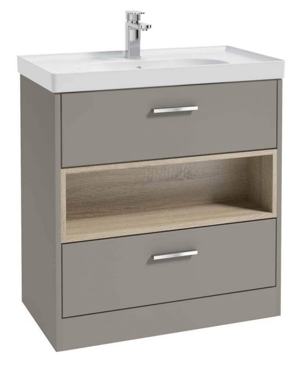  MALMO 80cm Two Drawer Matt Khaki Floor Standing Vanity Unit Matt Basin - Brushed Chrome Handle