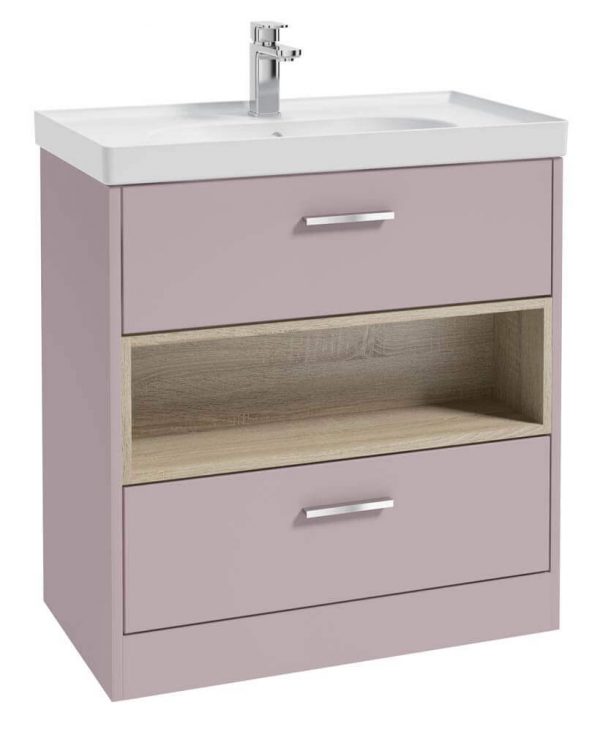  MALMO 80cm Two Drawer Matt Cashmere Pink Floor Standing Vanity Unit Matt Basin - Brushed Chrome Handle