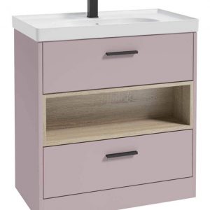 MALMO 80cm Two Drawer Matt Cashmere Pink Floor Standing Vanity Unit Matt Basin - Matt Black Handle