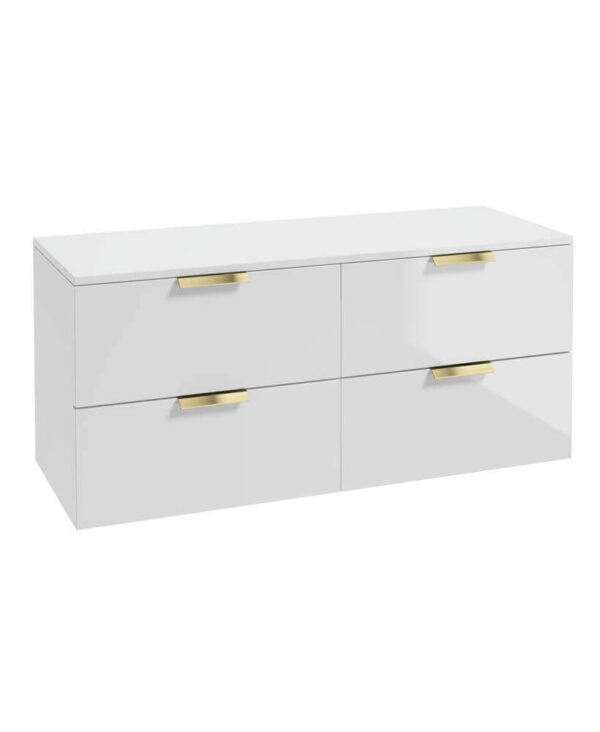  STOCKHOLM 120cm Four Drawer Gloss White Countertop Vanity Unit - Brushed Gold Handle